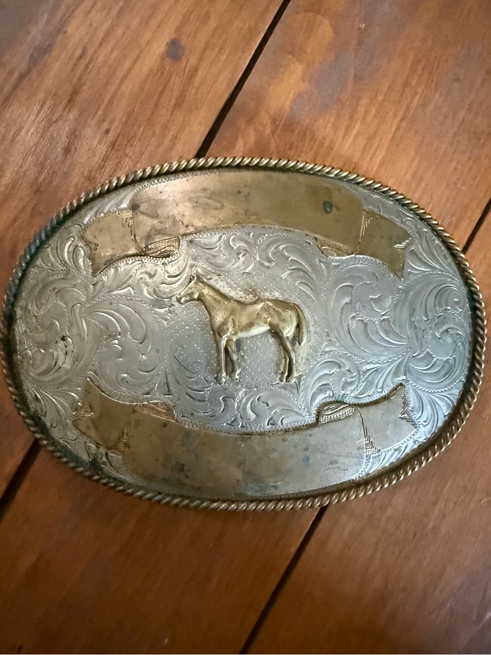 Vintage Montana Silversmiths German Silver Horse Western Belt Buckle